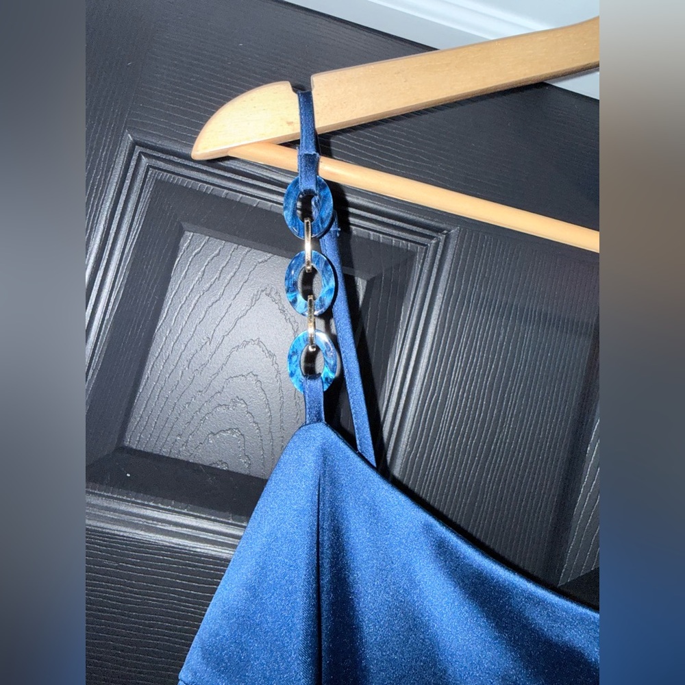 Zara Royal Blue Satin Slip Dress with Straps - Picture 2 of 6